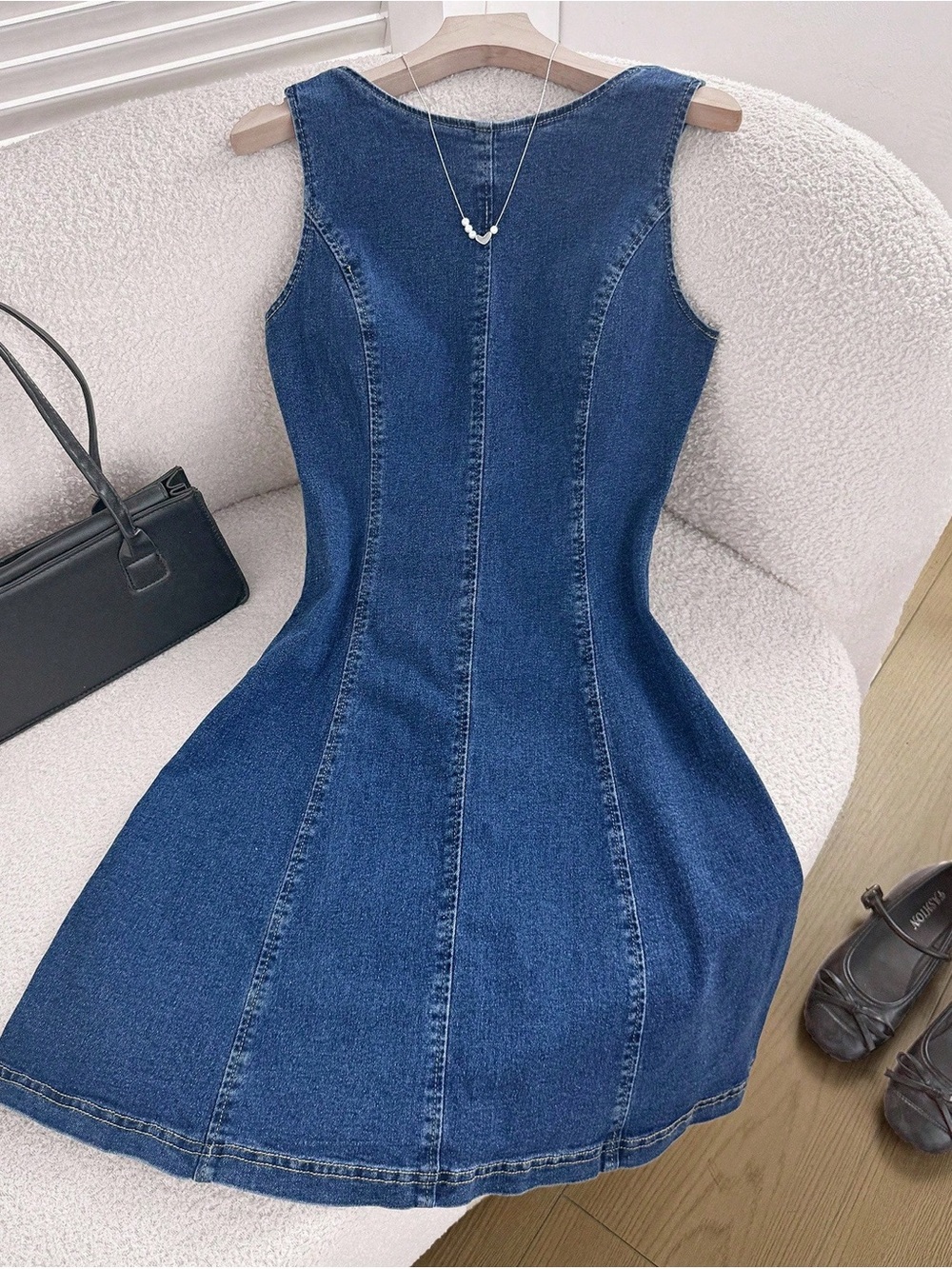 Denim Sleeveless Fit-and-Flare Dress - Blue